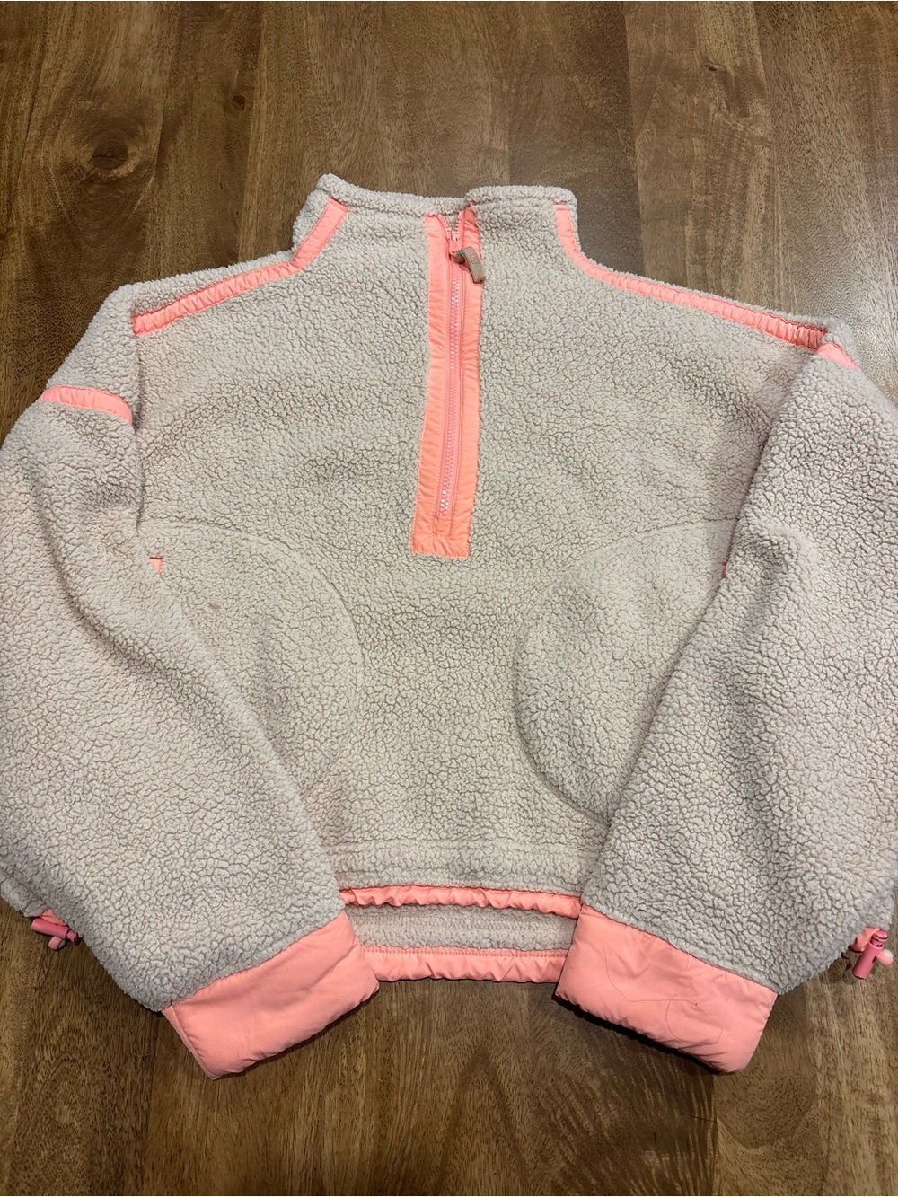 Free people Neutral Sherpa Pullover with bright Pink Trim